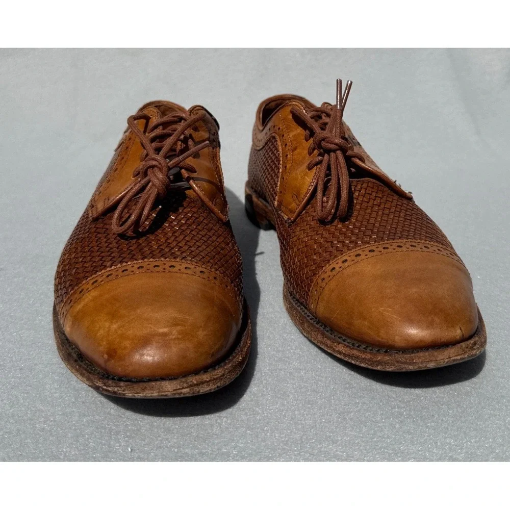 Allen Edmonds Shreveport Shoes Mens 12 D Tan Good Woven Leather Cap Toe Oxford